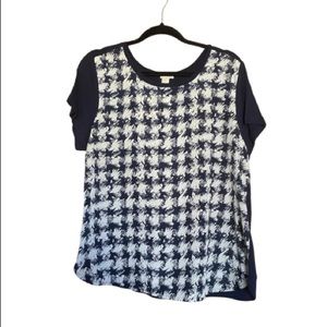 J. Crew Navy/Cream Mixed Material Houndstooth Tee | Sz L